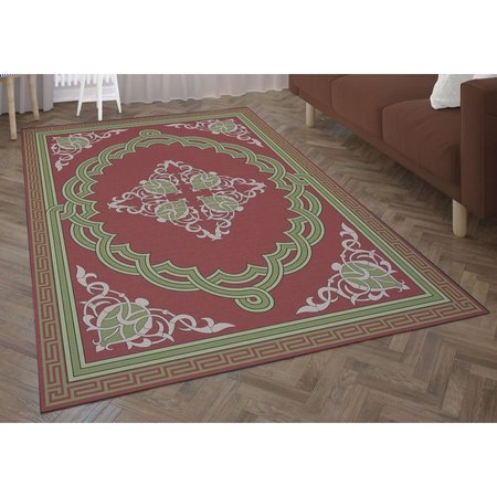 DEERLUX Transitional Living Room Area Rug with Nonslip Backing, Red Medallion Pattern, 8 x 10 ft QI003643.L